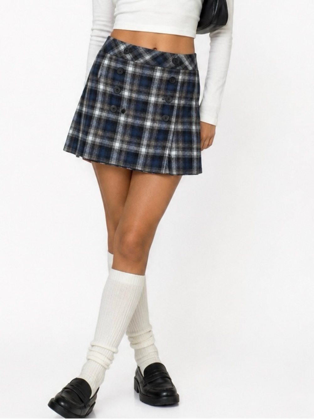 LOFT Plaid Sailor Mini Skirt Blue Charcoal Double Breasted Preppy Y2K Size 8